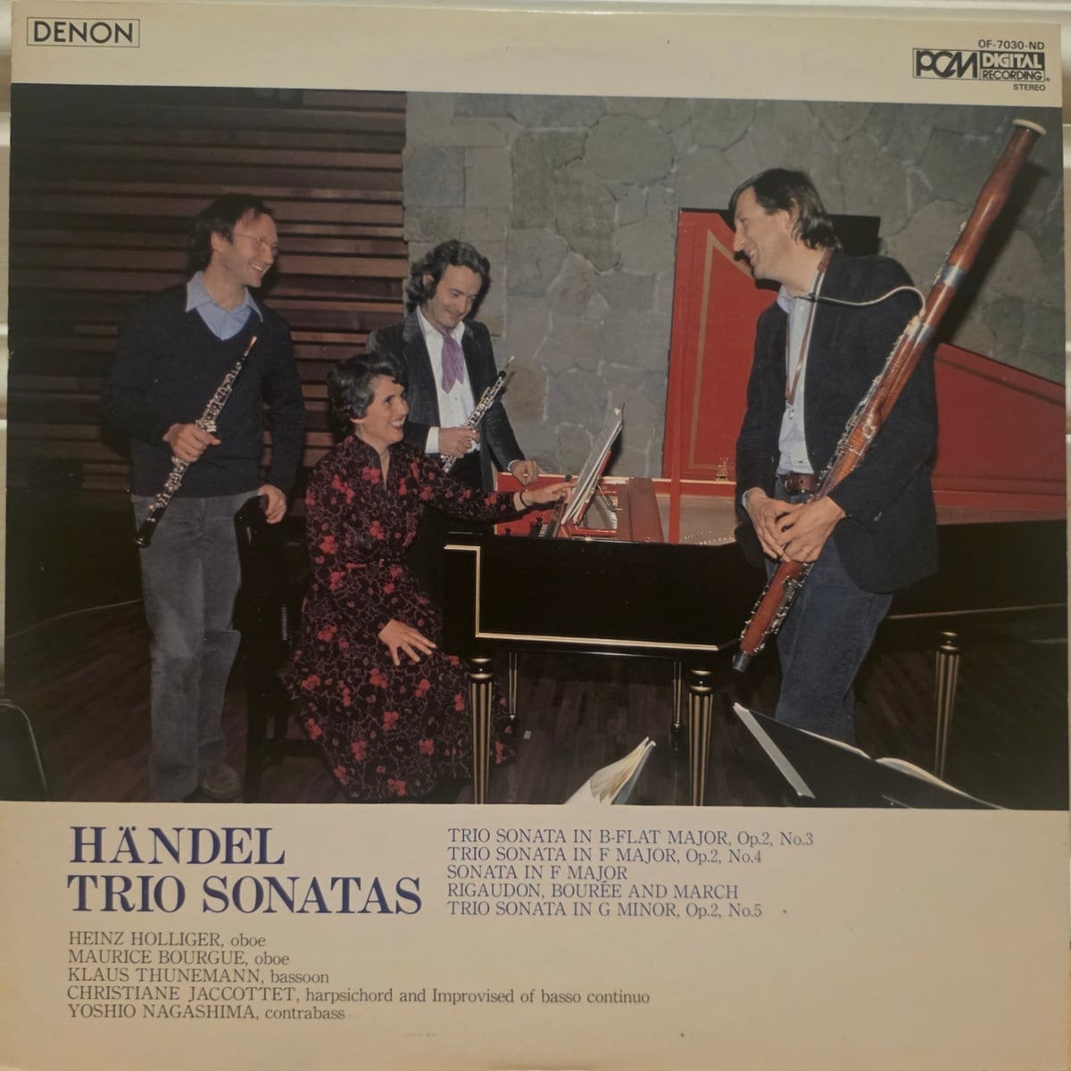 Georg Friedrich Händel, Heinz Holliger, Maurice Bourgue, Christiane Jaccottet, Yoshio Nagashima – Trio Sonatas vinyl cover