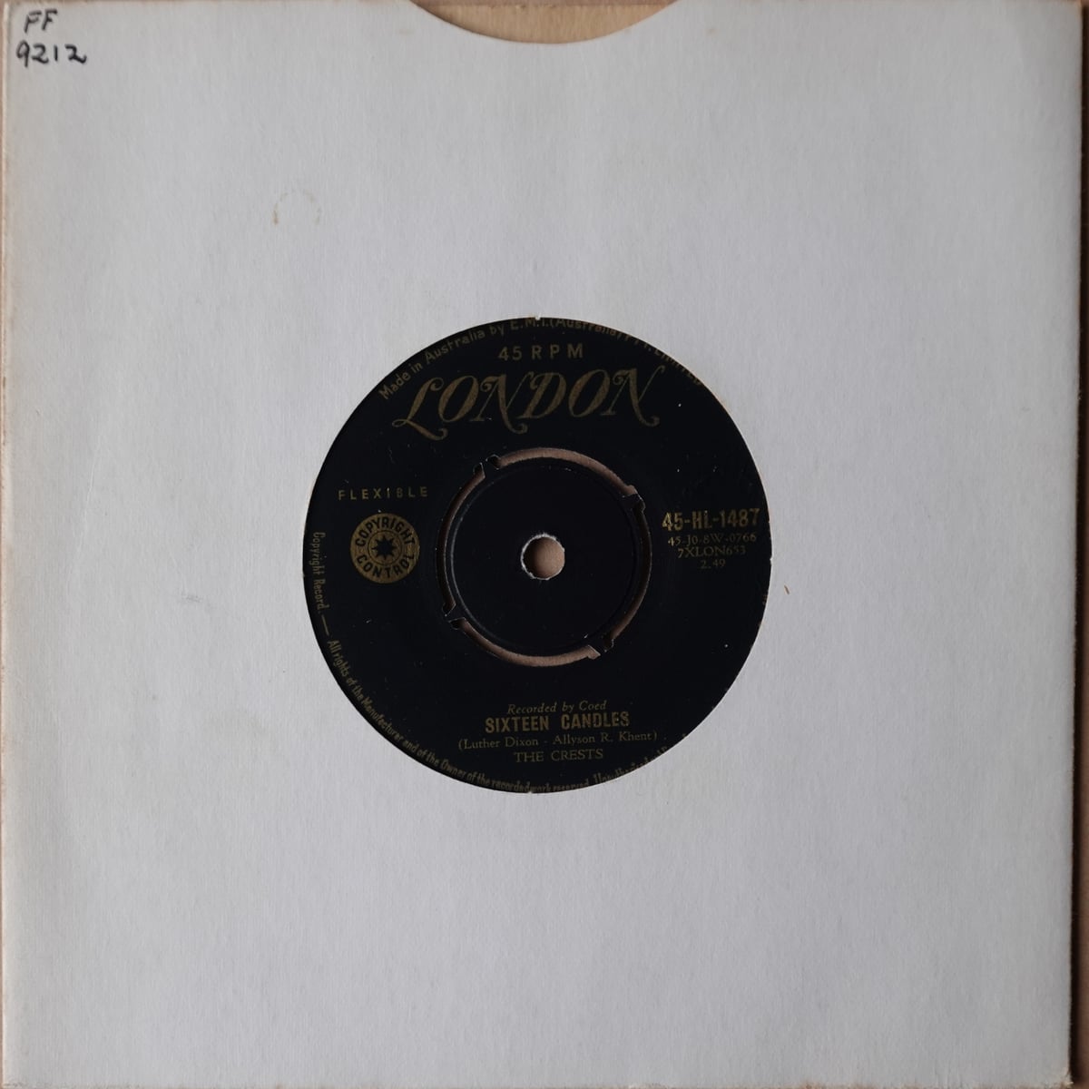 The Crests – Sixteen Candles / Beside You vinyl cover