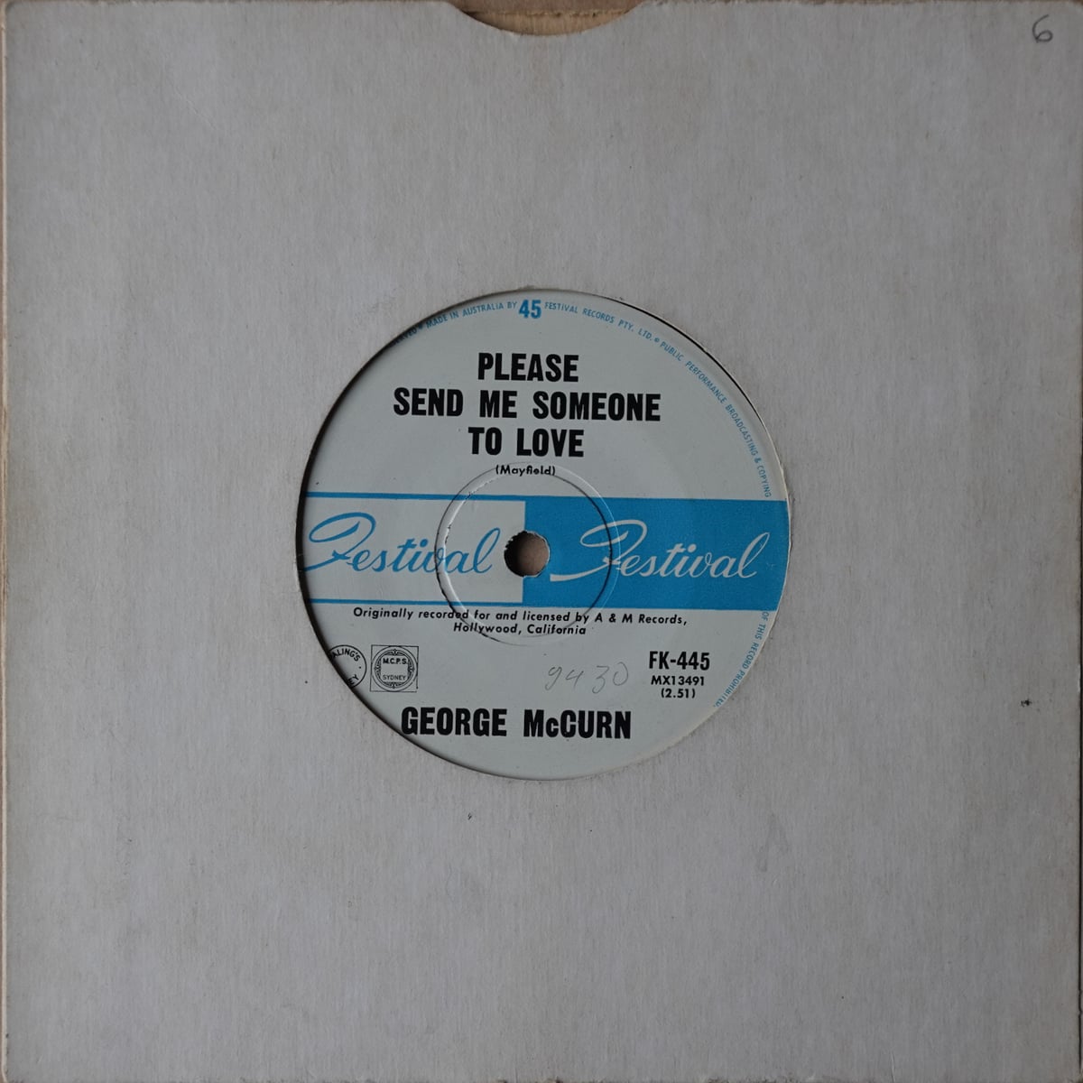 George McCurn – Pleae Send Me Someone To Love vinyl cover