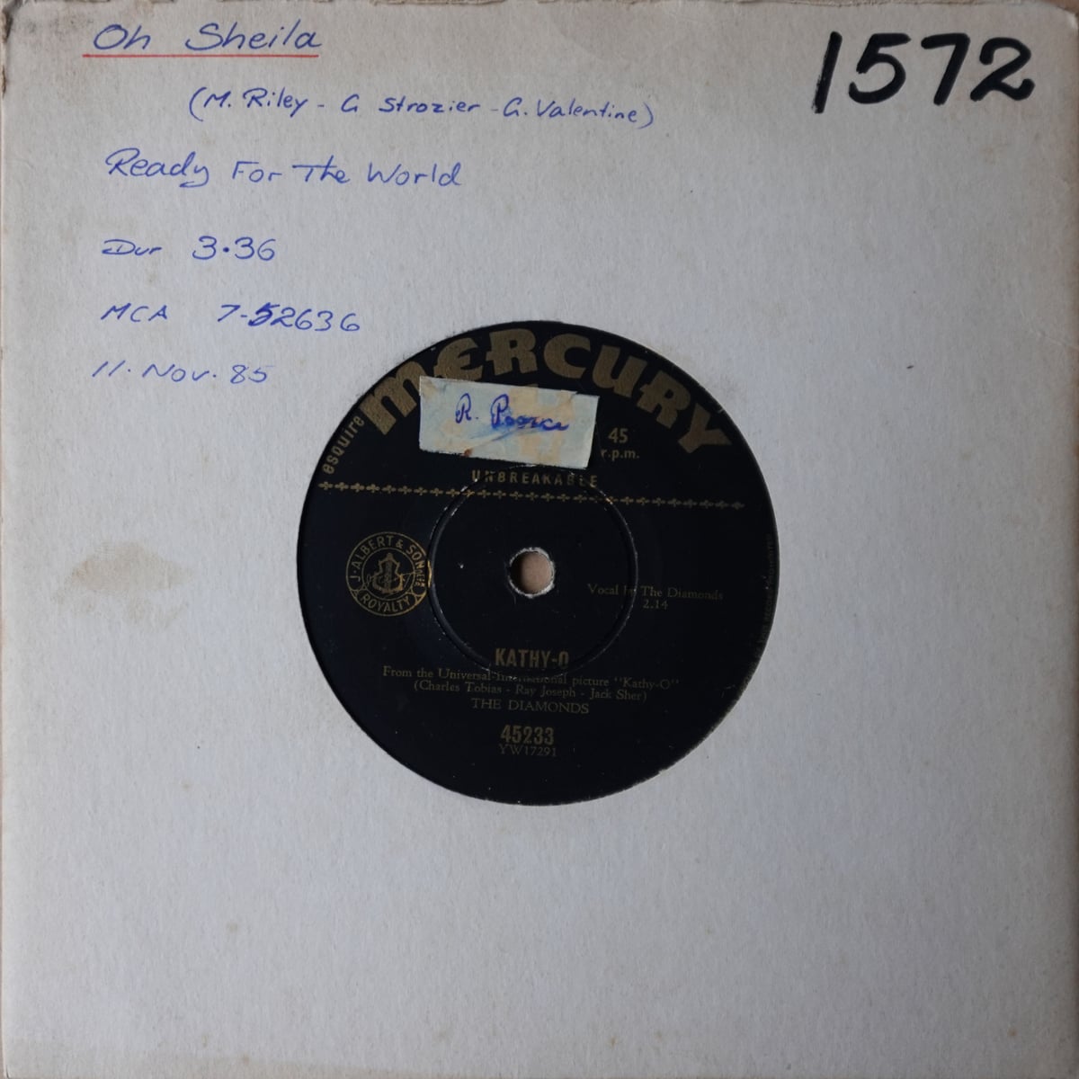 The Diamonds – Kathy-O vinyl cover