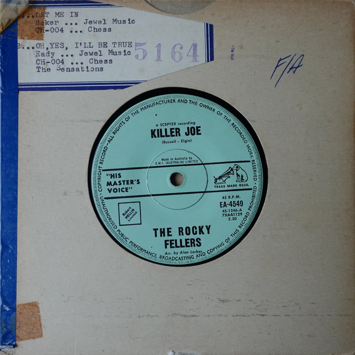 The Rocky Fellers – Killer Joe / Lonely Teardrops vinyl cover