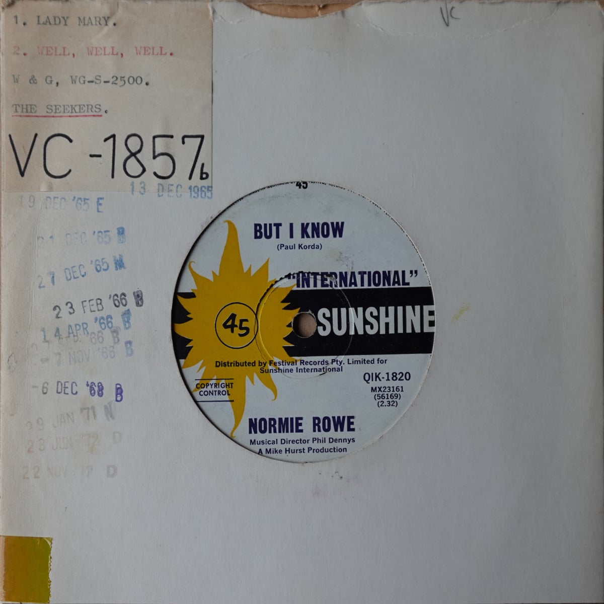 Normie Rowe – But I Know vinyl cover