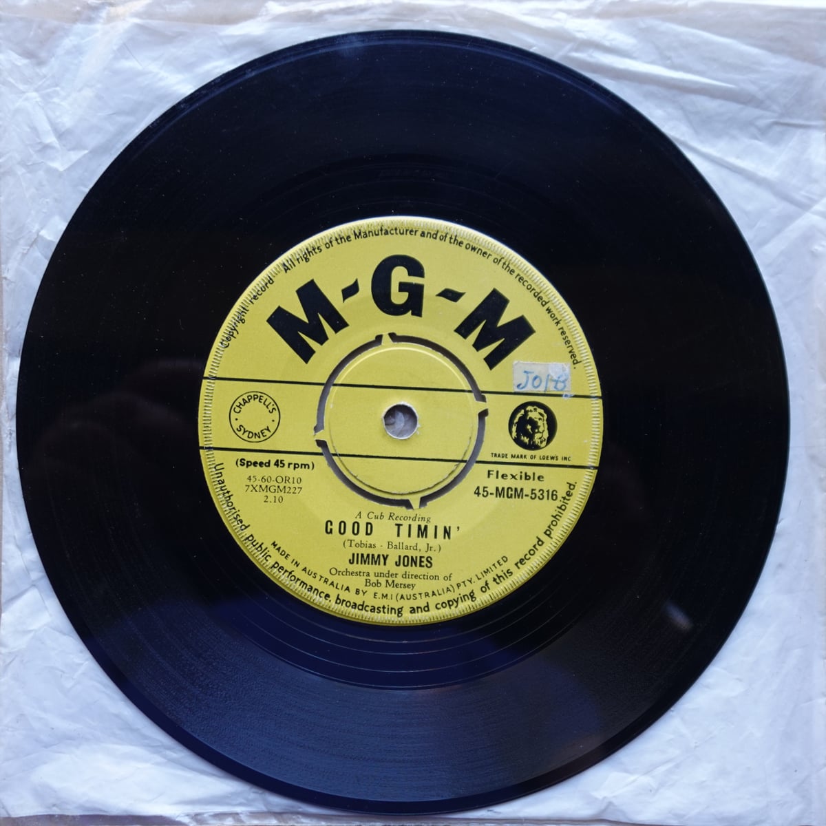 Jimmy Jones – Good Timin' / My Precious Angel vinyl cover