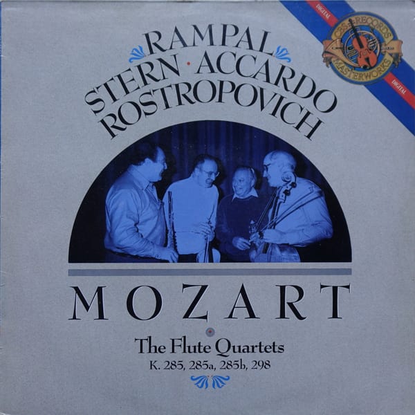 Jean-Pierre Rampal, Isaac Stern, Salvatore Accardo, Mstislav Rostropovich, Wolfgang Amadeus Mozart – The Flute Quartets vinyl cover