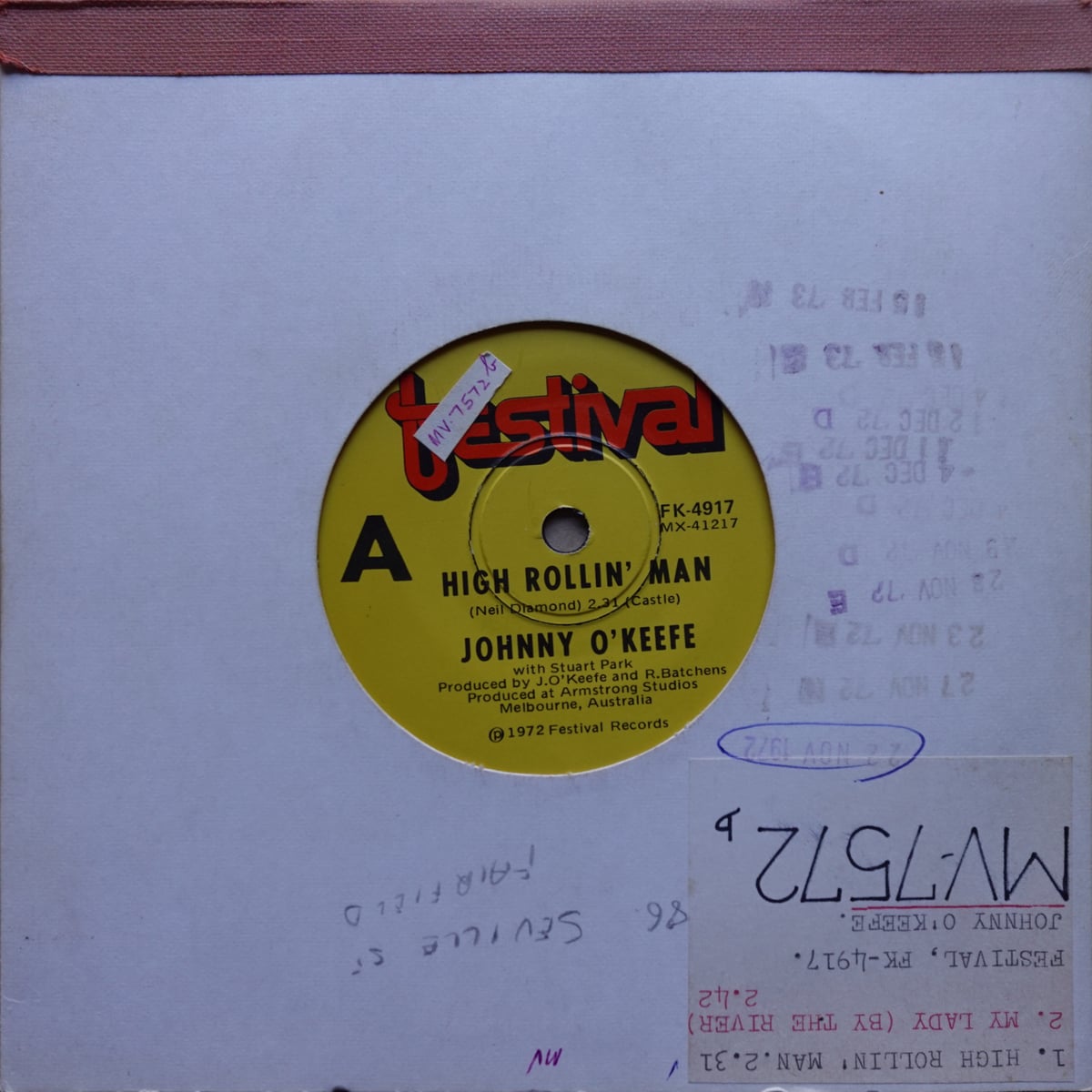 Johnny O'Keefe, The Stuart Park Show Group – High Rollin' Man vinyl cover