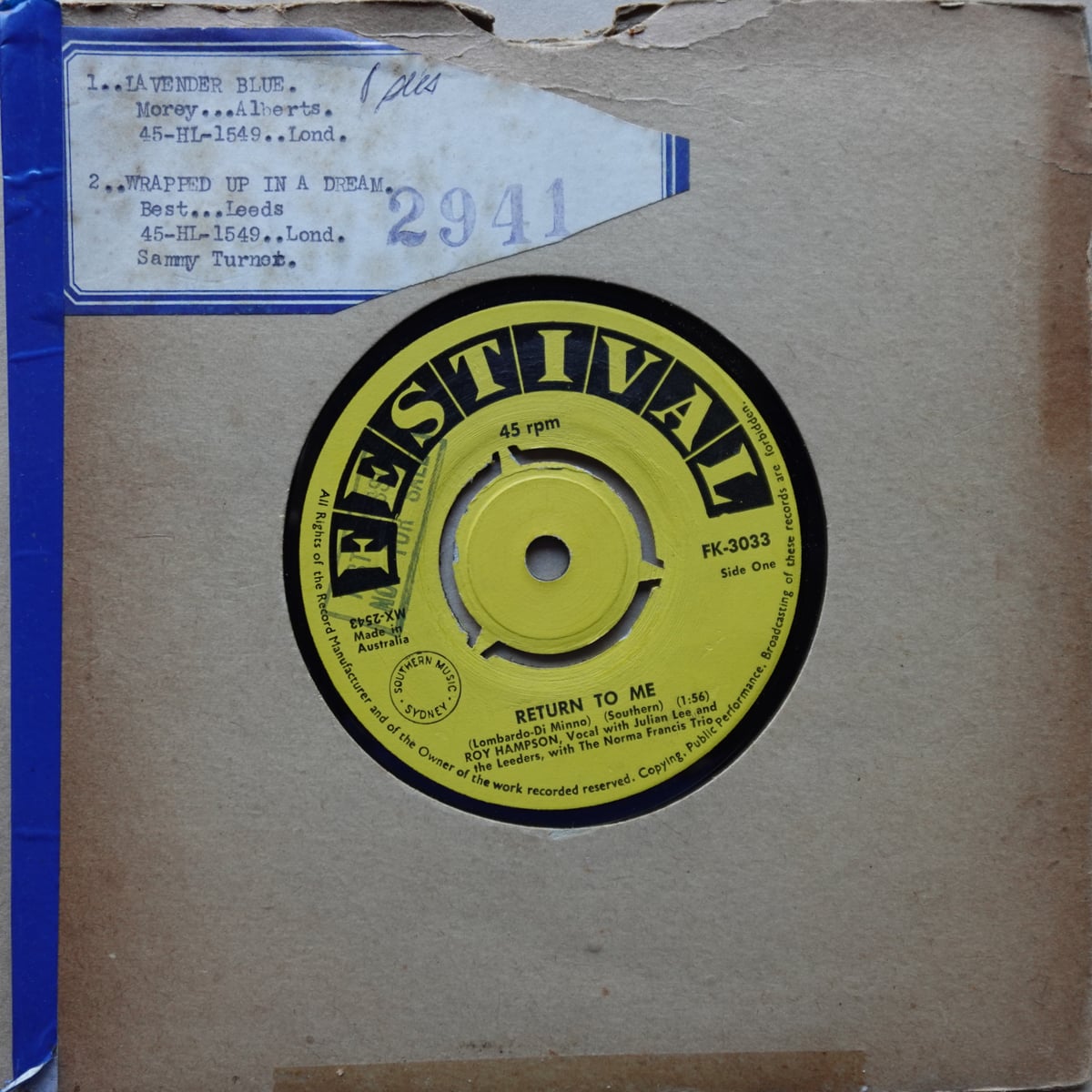 Roy Hampson, Barbara Calhoun – Return To Me / So Young vinyl cover