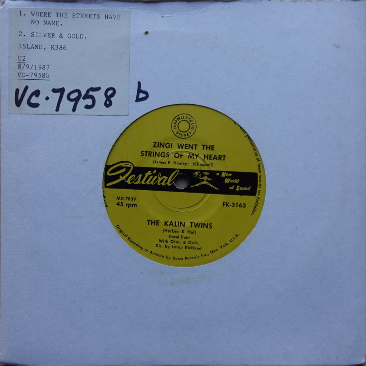 Kalin Twins – Zing! Went The Strings Of My Heart / No Money Can Buy vinyl cover