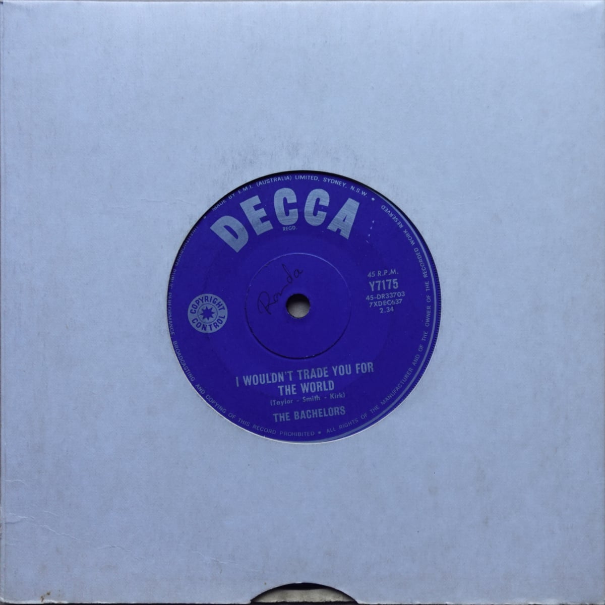 The Bachelors – I Wouldn't Trade You For The World vinyl cover