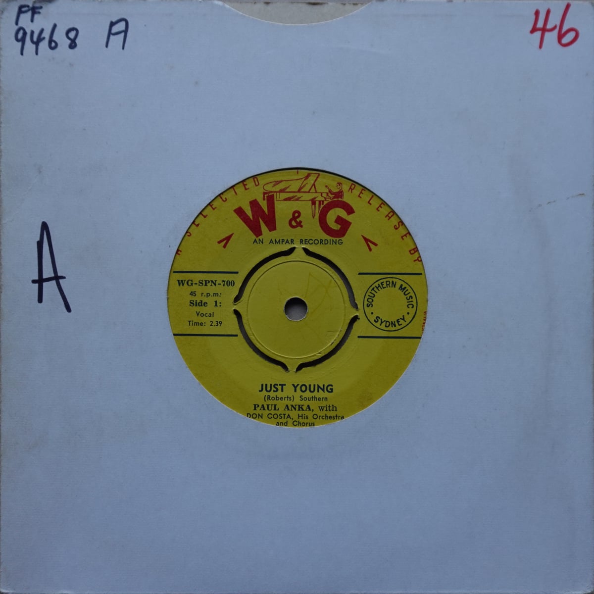 Paul Anka – Just Young vinyl cover