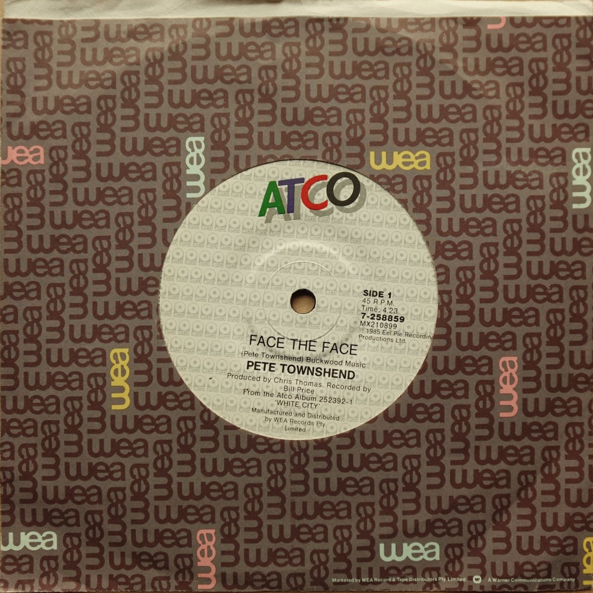 Pete Townshend – Face The Face vinyl cover