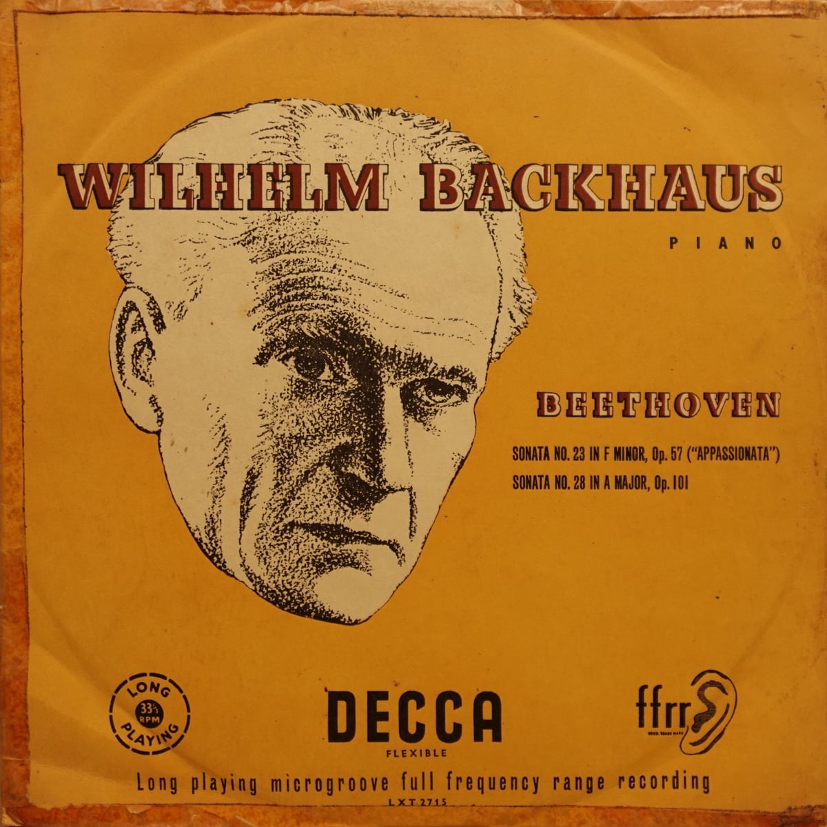 Wilhelm Backhaus, Ludwig van Beethoven – Sonata No. 23 In F Minor, Op. 57 ("Appassionata") / Sonata No. 28 In A Major, Op. 101 vinyl cover