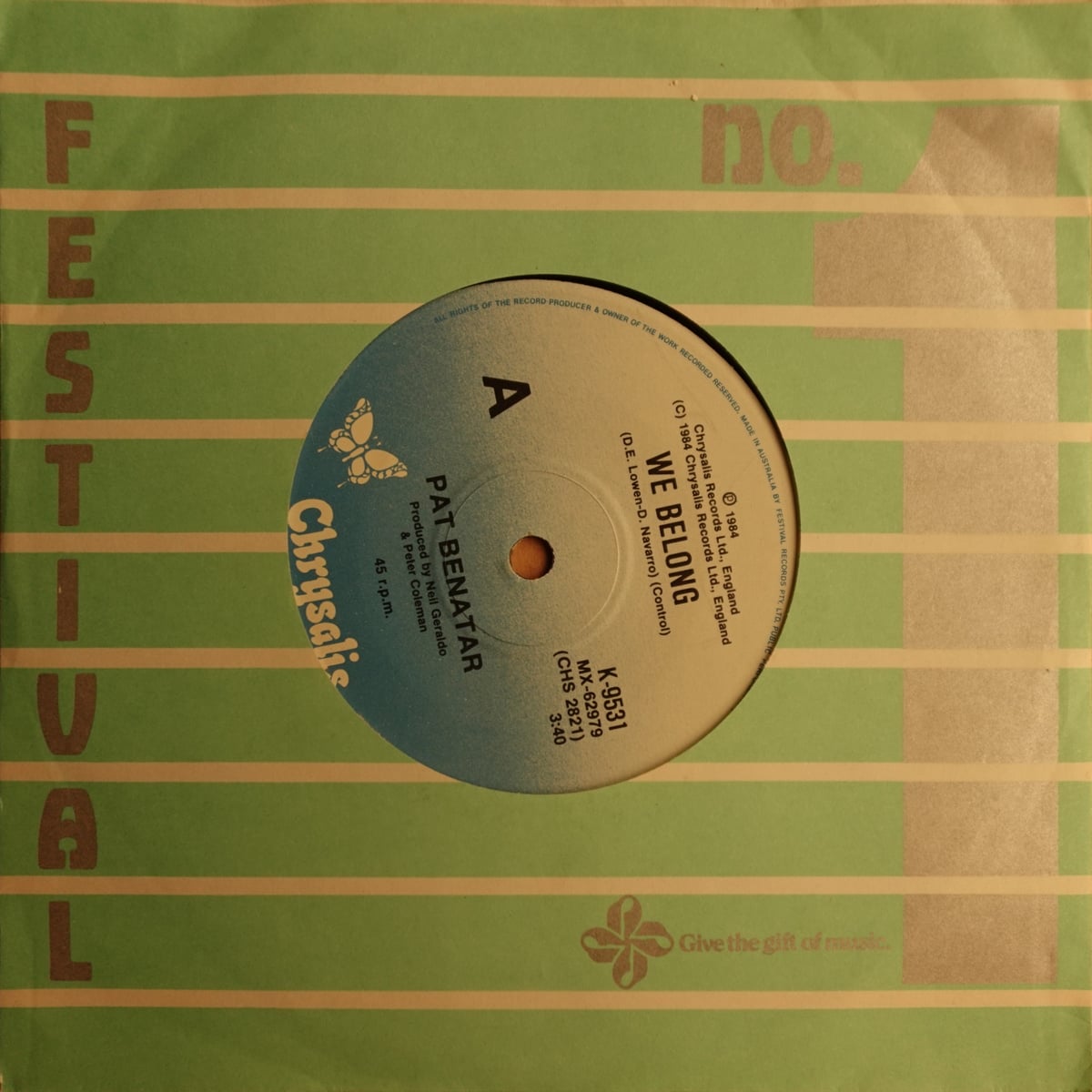 Pat Benatar – We Belong vinyl cover