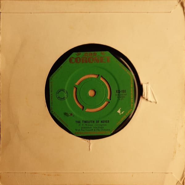 Johnny Mathis, Ray Conniff & His Orchestra – Chances Are / The Twelfth Of Never vinyl cover