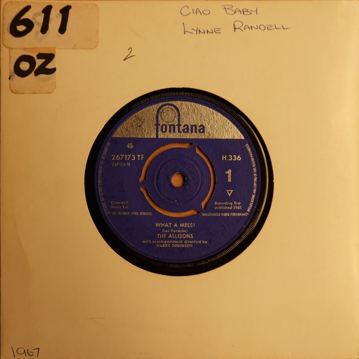 The Allisons – What A Mess / Lorraine vinyl cover