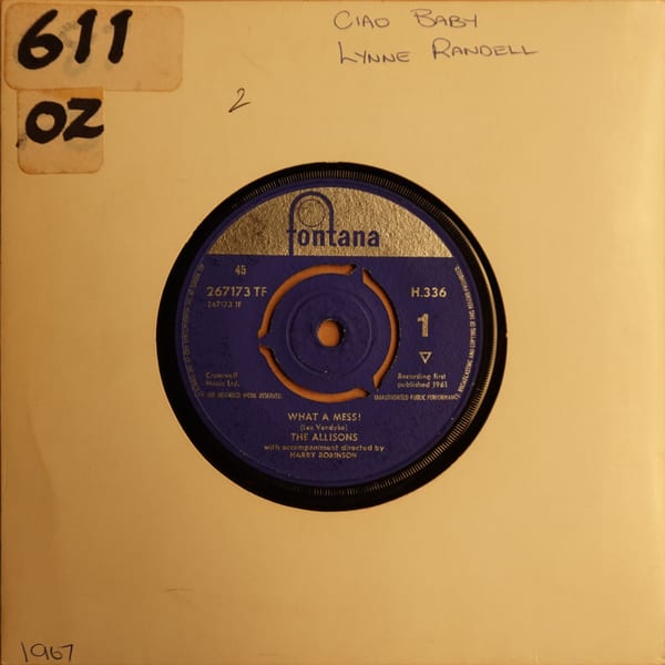 The Allisons – What A Mess / Lorraine vinyl cover