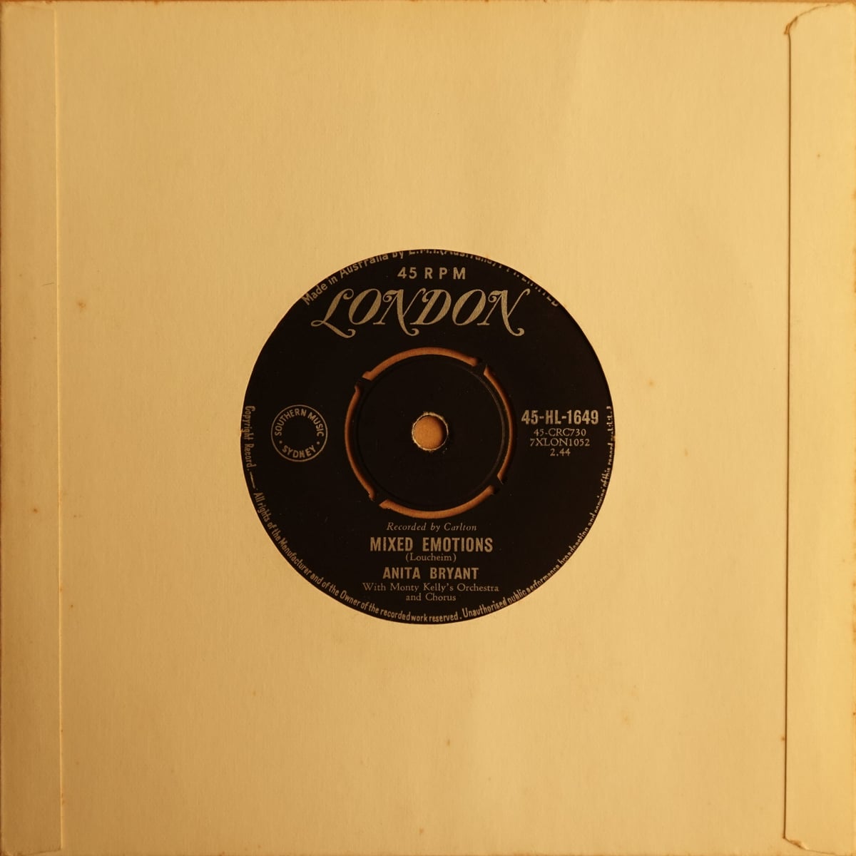 Anita Bryant – Paper Roses / Mixed Emotions vinyl cover