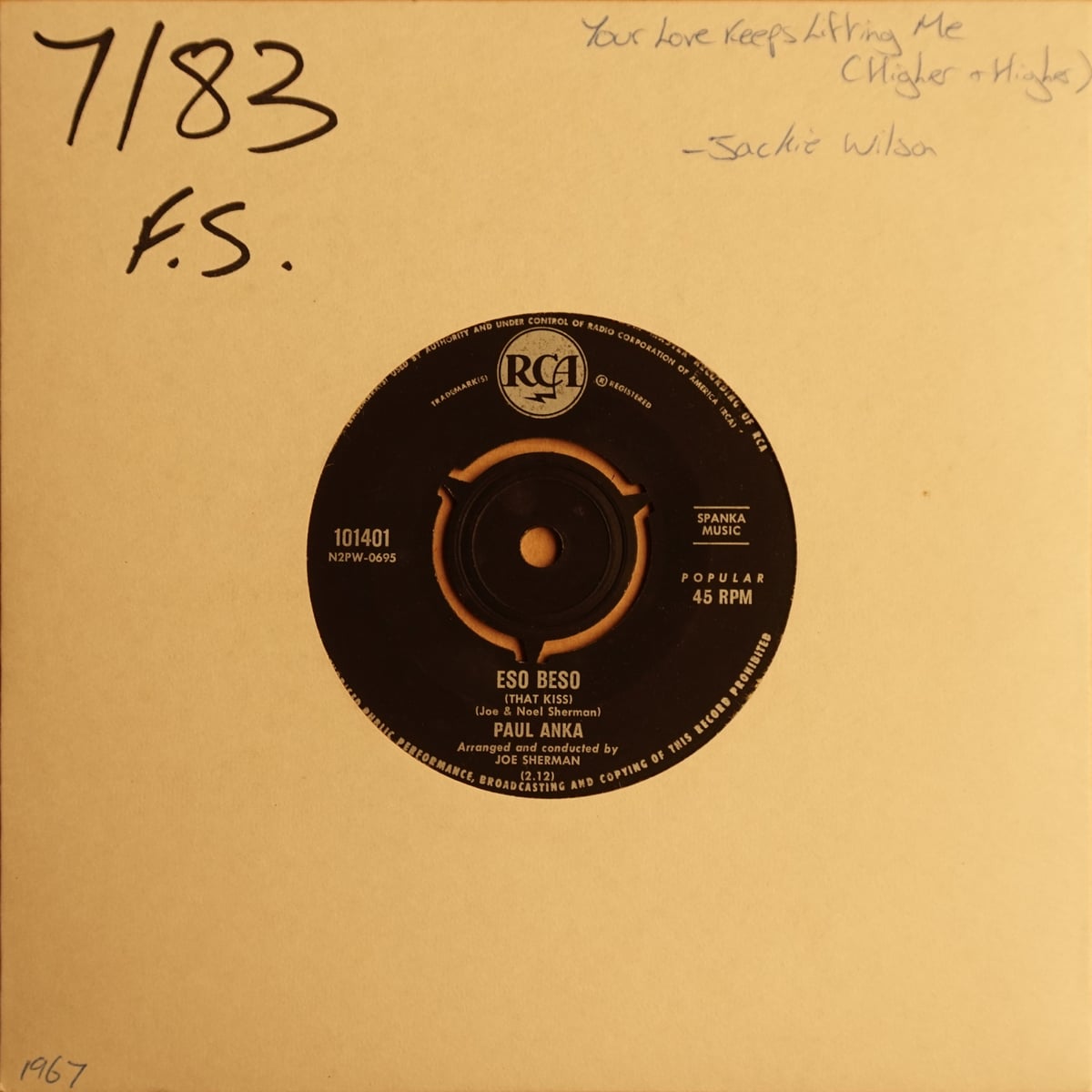 Paul Anka – Eso Beso (That Kiss) / Give Me Back My Heart vinyl cover