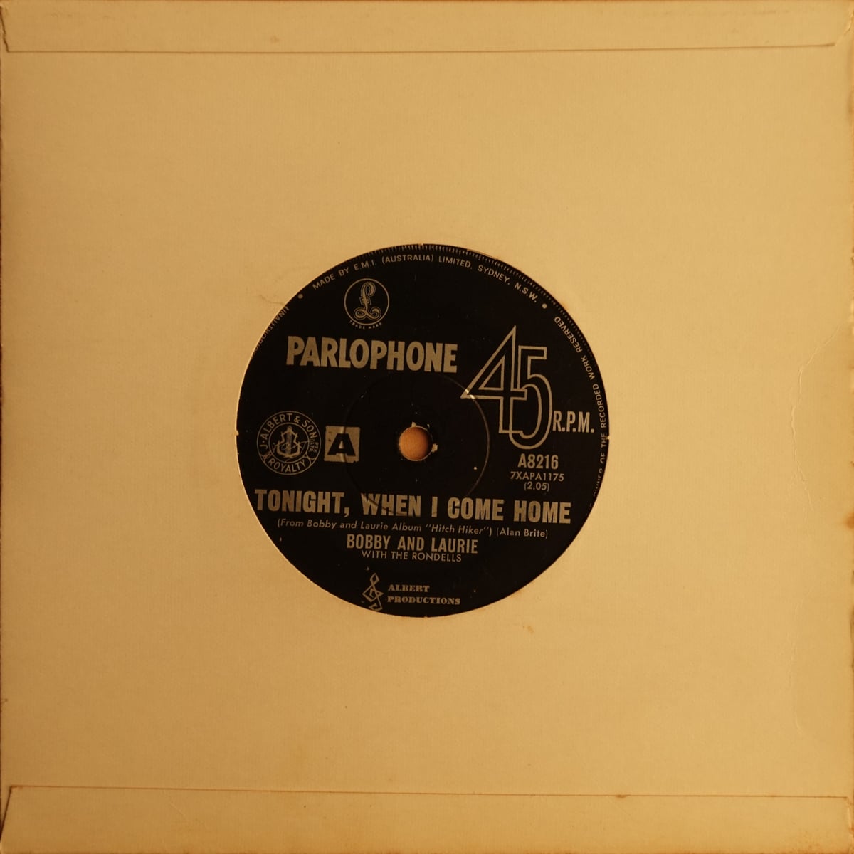 Bobby And Laurie, The Rondells – Tonight, When I Come Home vinyl cover