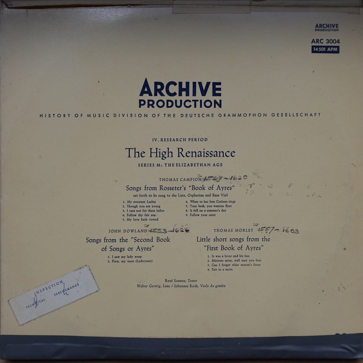 Thomas Campion, John Dowland, Thomas Morley – Thomas Campion: 9 Songs / John Dowland: 2 Songs / Thomas Morely: 4 Little Short Songs vinyl cover