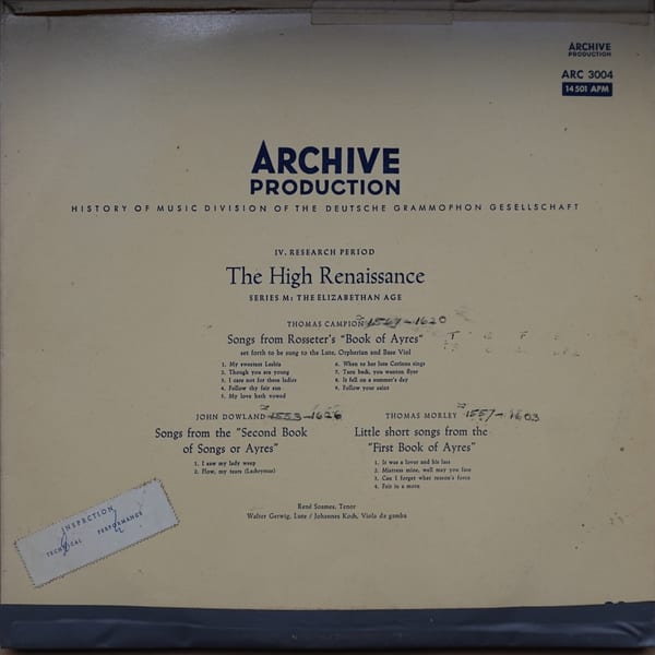 Thomas Campion, John Dowland, Thomas Morley – Thomas Campion: 9 Songs / John Dowland: 2 Songs / Thomas Morely: 4 Little Short Songs vinyl cover