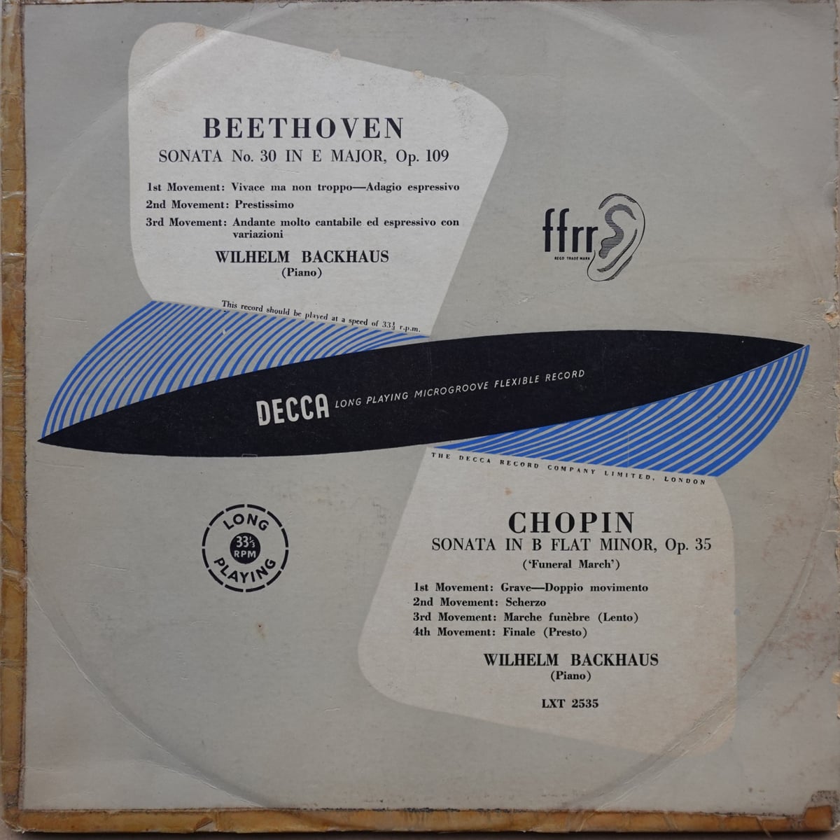 Ludwig van Beethoven, Frédéric Chopin, Wilhelm Backhaus – Sonata No. 30 In E Major, Op. 109 / Sonata In B Flat Minor, Op. 35 ("Funeral March") vinyl cover