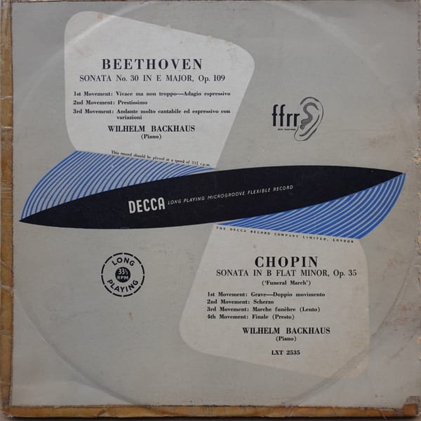 Ludwig van Beethoven, Frédéric Chopin, Wilhelm Backhaus – Sonata No. 30 In E Major, Op. 109 / Sonata In B Flat Minor, Op. 35 ("Funeral March") vinyl cover