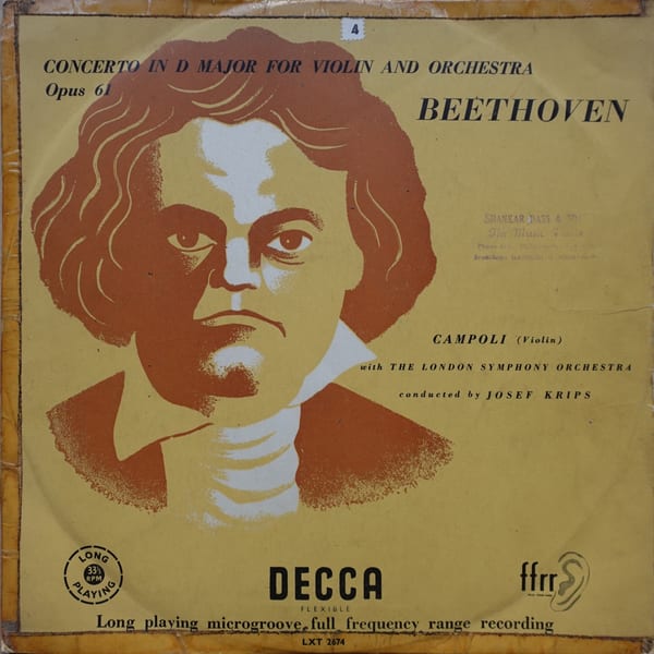 Ludwig Van Beethoven, Alfredo Campoli, London Symphony Orchestra, Josef Krips – Concerto In D Major For Violin And Orchestra Opus 61 vinyl cover