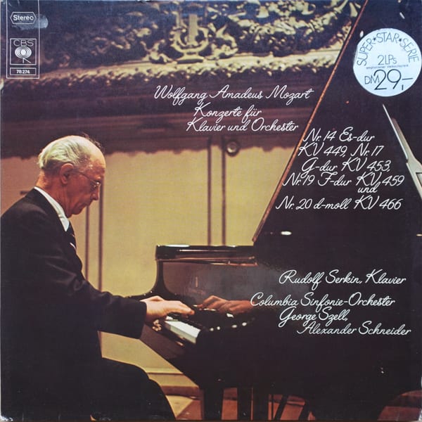 Wolfgang Amadeus Mozart, Rudolf Serkin, Columbia Symphony Orchestra, George Szell, Alexander Schneider – Konzerte Für Klavier Und Orchester Nr. 14 Es-Dur KV 449 / Nr. 17 G-Dur KV 453 / Nr. 19 F-Dur KV 459 Und Nr. 20 D-Moll KV 466 vinyl cover