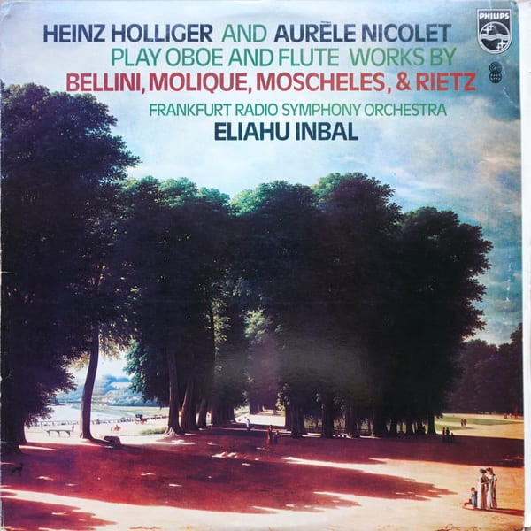 Eliahu Inbal, Heinz Holliger, Aurèle Nicolet, Radio-Sinfonie-Orchester Frankfurt – Werke Für Oboe Und Flöte Von Bellini, Molique, Moscheles Und Rietz vinyl cover