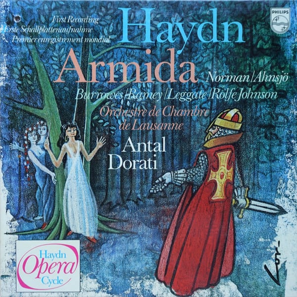 Joseph Haydn, Jessye Norman, Claes-Håkan Ahnsjö, Norma Burrowes, Samuel Ramey, Robin Leggate, Anthony Rolfe Johnson, Orchestre De Chambre De Lausanne, Antal Dorati – Armida; First Recording vinyl cover